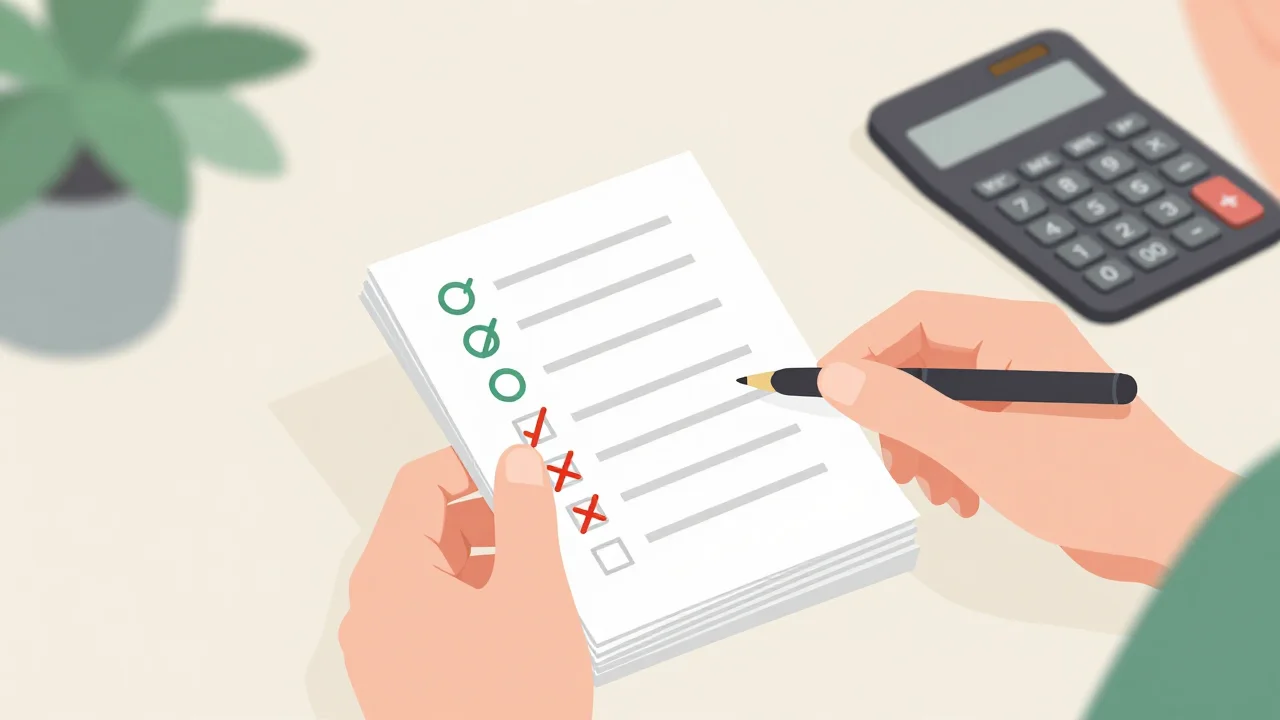 Illustration of a person sorting lead cards into good and bad piles while checking them against a checklist